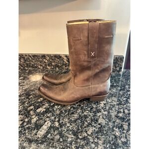 Soto Boots Mens Brown Leather Western Back Zip Cowboy Boots Snip Toe 12 EE